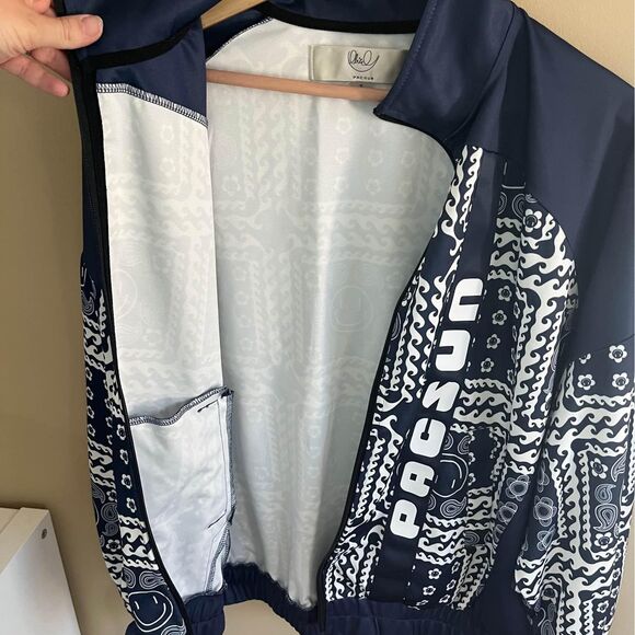 Pacsun x Oli Carrillo Smiley Face Bandana Print Blue White Full-Zip Size S - Picture 7 of 9